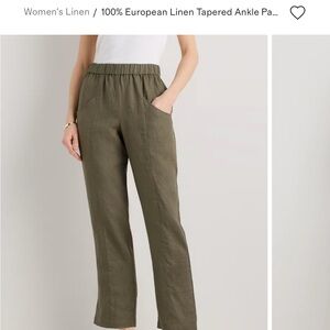 Quince Olive Linen Elastic-Waist Tapered Ankle Pants